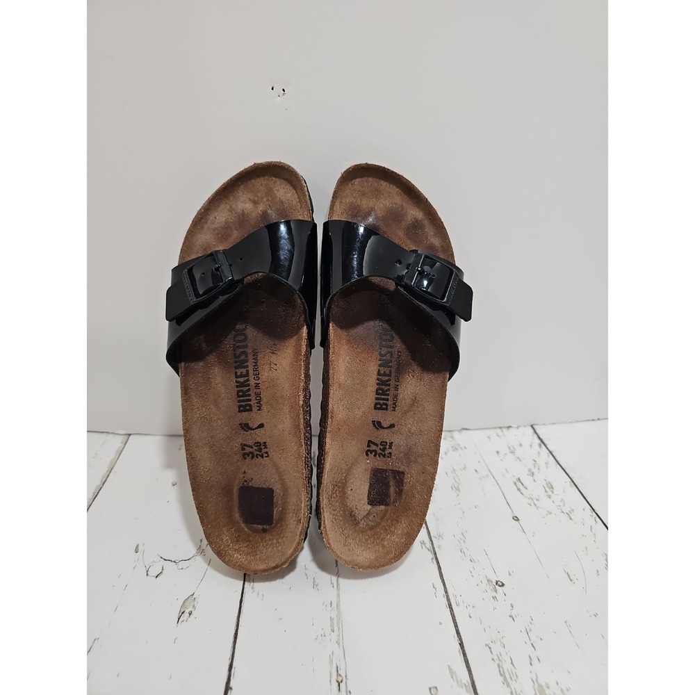 Birkenstock Madrid Sandals Black Patent Leather Size 38 Ladies Size 7